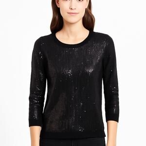 Search Sanity Black Allover Sequin Sweater Women’s Medium 3/4 Sleeve Cotton Bl